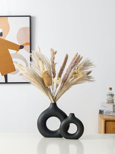 Modern Donut-Shaped Decorative Vases, Handmade Minimalist Boho ins Style, Modern Vase for Home Decor for Wedding Dinner Table Party Living Room Office Bedroom (Black, Small) - color: Black, size: Small