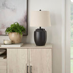 Nourison Home 24" Black Farmhouse Ceramic Pottery Jug Table Lamp for Bedside Table, Living Room, Office, Entryway - color: Black