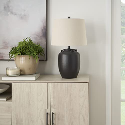 Nourison Home 24" Black Farmhouse Ceramic Pottery Jug Table Lamp for Bedside Table, Living Room, Office, Entryway - color: Black