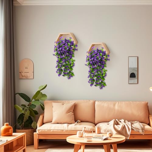 ZFProcess 2PCS Artificial Hanging Flowers, Fake Hanging Plants Violet Vines UV Resistant for Wall Home Room Garden Wedding Indoor Outdoor Spring Summer Decoration(Purple) - color: Purple
