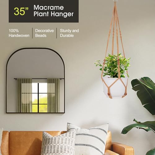 Macrame Plant Hanger for 5 to 10 Inch Plant Pots, Set of 2 Indoor Handmade 35 Inch Woven Rope Hanger Kits with Hooks and Wood Beads, Hanging Planter Basket Holder for Boho Home Decor (Brown, 2 Pack) - color: Brown, size: 35 Inch 2 Pack