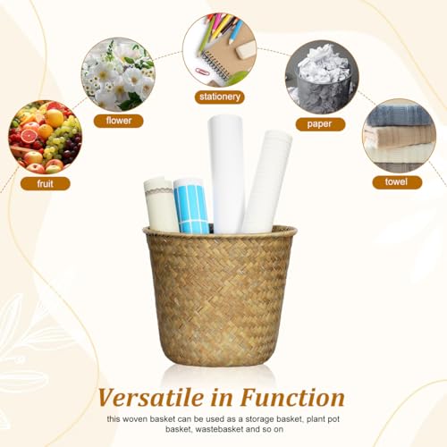 Seagrass Woven Basket 7.48X7.48X6.29In Multi-Functional Storage Organizer for Bedroom Bathroom Desktop Decorative Wastebasket and Plant Pot