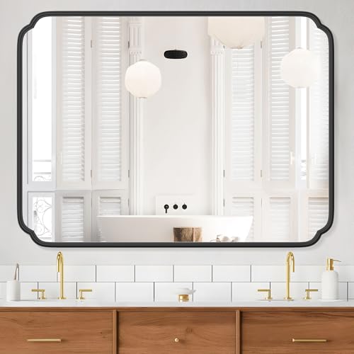 Ferytange 36 x 48 Inch Black Bathroom Vanity Mirror for Wall with Non-Rusting Metal Frame Large Rounded Rectangle Mirror for Over Sink (Horizontal/Vertical) - color: Black, size: 48"L x 36"W