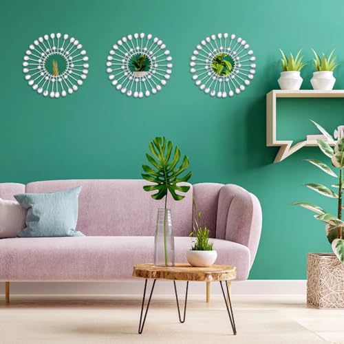 Silver Mirrors 3 PCE, 9 inchSunburst Mirror Hanging Wall Decor, Valentine Decorative Mirror Wall Art, Round Mirrors for Bedroom Living Room Bathroom Kitchen, Warming Valentine Gifts - color: Sliver- C