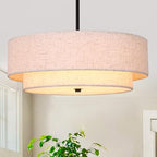 Black Modern Chandelier 18'' Drum Pendant Light with Fabric Lampshade Hanging Light Fixture 3-Light Farmhouse Chandeliers for Dining Room Bedroom Kitchen Hallway Foyer - color: 18" Fabric Black