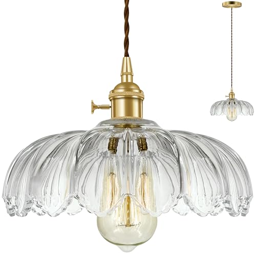 Hardwired Pendant Light Fixture, Hanging Light Fixture, Glass Shade Pendant Light with Rotary Switch, Modern Lamp for Kitchen Island, Bedroom, Dining Room, Living Room (Clear, 6 Ft Cord) - color: Clear, size: 6 ft