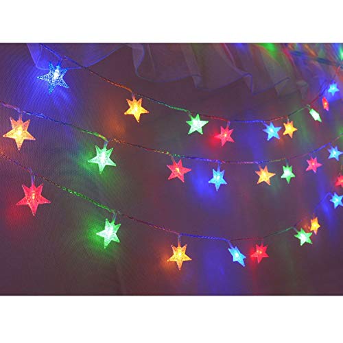 25ft 50 LED Multicolor Star String Lights for Bedroom Decorations, Battery Operated Led Christmas Lights for Apartment Dorm Room Decor(Remote/Timer/Warm White Multicolor Combination) - color: Multicolor