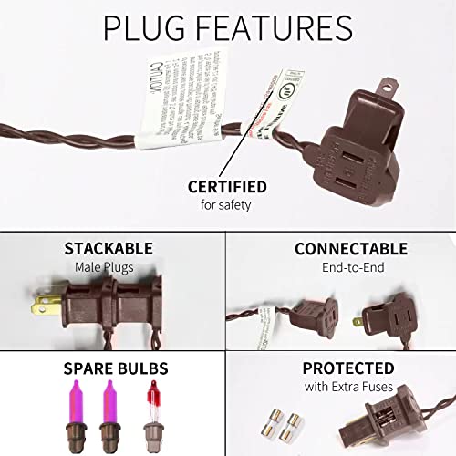 100LIGHTS Purple Extra-Bright with End Connectors Halloween Decorative Lights 5.98m UL Certified Mini String Light Set Waterproof for Halloween Home Garden Christmas Tree Party Patio Wedding - color: Brown Wire Purple, size: 100 COUNT-1PACK