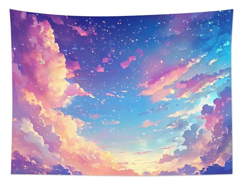 SCECALA Pink Cloud Tapestry Pastel Cloud and Blue Purple Sky Wall Tapestry Nature Fantasy Wall Hanging for Girls Bedroom Living Room College Dorm Photography Party Home Decor 92.5x70.9 Inch - color: Purple, size: 70.9"L x 92.5"W