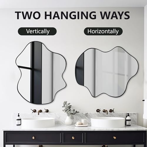 Tanmicoshomy Black Bathroom Mirror 22x30 Inch, Asymmetrical Wavy Wall Mirrors for Bathroom, Bedroom or Living Room, Vertical or Horizontal Hanging - color: Black, size: 30"L x 22"W