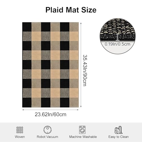 Buffalo Plaid Area Rug 2 X 3 Ft Brown and Black Checkered Outdoor Rug Cotton Washable Buffalo Plaid Rugs Front Door Mat for Porches Bathrooms Laundry Rooms and Living Rooms - color: Brown and Black, size: 2‘×3’