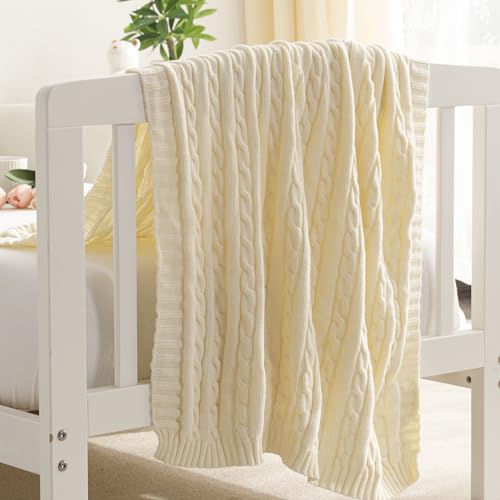 NTBAY 100% Pure Cotton Cable Knit Toddler Blanket, Super Soft Warm Breathable 30x40 Baby Blanket for Crib, Stroller, Nursery, Travel, Newborn, 30x40 Inches, Ivory - color: Ivory