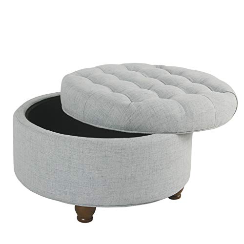 HomePop 25" Button Tufted Round Storage Ottoman - Light Blue - color: Light Blue