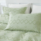 EMME Boho Duvet Cover Twin Size Sage Green - 2 Pieces Soft & Breathable Tufted Shabby Chic Embroidery Bedding for All Seasons, 1 Duvet Cover with 1 Pillow Shams & Zipper Closure (Sage Green, Twin) - color: 25 - Sage Green, size: Twin(68"×90")