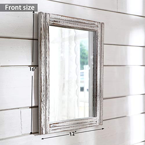 AAZZKANG Wall Mirror with Wood Framed Rustic Mirrors for Wall Rectangle Decorative for Bedroom Bathroom Living Room Entryway Farmhouse Hanging Small - color: A-rustic White, size: 16"L x 12"W
