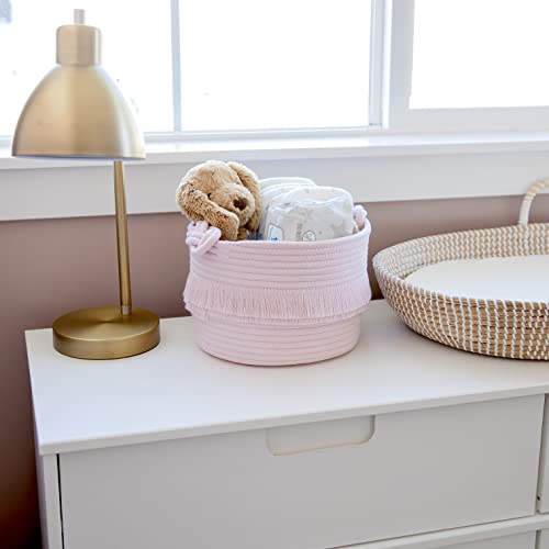 NaturalCozy 3-Piece Decorative Storage Basket Set – Pink Cotton Rope Small Woven Baskets for Organizing for Nursery Baby Stuff, Gift, Vanity, Montessori, Dog Cat Toy Bin, Planter, Bathroom Shelves - color: Pink