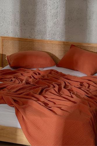 Muslin Blanket - Pure 100% Turkish Cotton Airy Soft Light Versatile Gauze Throw Blanket for Bed, Couch, Sofa (Brick, Twin XL Size (71" x 95" inch)) - color: Brick, size: Twin XL Size ( 71" x 95" inch )
