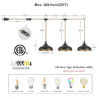 3 Light Plug in Pendant Lights Dome Hanging Lamp with Switch 22 Ft Long Hemp Rope Farmhouse Pndant Light Cord Lighting Fixture DIY Hanging Light - color: B 3 Lights