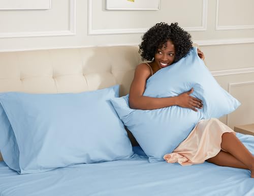Sunflower Queen Pillowcases Set of 2, 100% Cotton Queen Pillow Cases 2, 20×30 inches Ashley Blue, Soft and Breathable - color: Ashley Blue, size: Queen (20"x30")