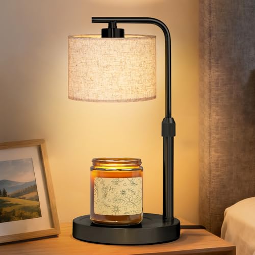 Candle Warmer Lamp with Timer Dimmer, Height Adjustable Modern Farmhouse Candle Warmer, Electric Candle Lamp Warmer with 2 Bulbs, Birthday Gifts for Women Mom, Gift for Home Decor - color: Black-upgraded