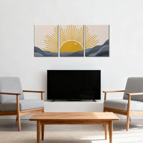 Frimeeme Modern Sun Boho Wall Art Set of 3,Boho Sun Canvas Print Set,12" x 16" Each Framed, for Living Room/Office/Bedroom/Kids Room
