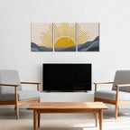 Frimeeme Modern Sun Boho Wall Art Set of 3,Boho Sun Canvas Print Set,12" x 16" Each Framed, for Living Room/Office/Bedroom/Kids Room