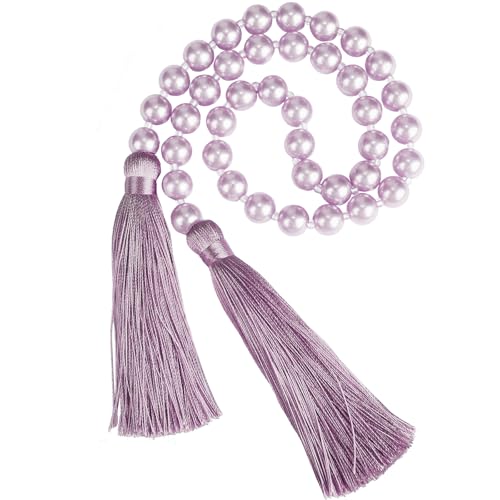 34 Inch Pearl Glass Bead Garland with Tassels - Elegant Boho Table Decor, Fringe Wall Hanging for Wedding, Party, Farmhouse Rustic Prayer Bead Home Decoration(1 Pack,Purple) - color: Purple, size: 1 Pack