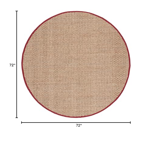 SAFAVIEH Area Rug 6' Round - Natural Fiber Collection - Natural & Red, Seagrass, Basketweave Pattern with Border (NF114D) - color: Natural/Burgundy Red, size: 6' (Round)