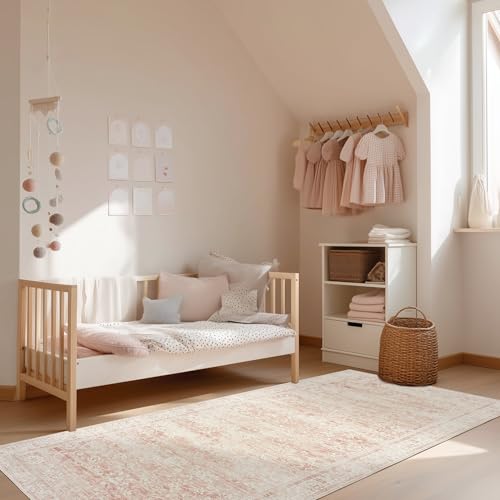Pink Boho Runner Rugs for Hallway Bathroom Non Slip Cute Bed Side Bedroom Rug 2x6 Light Pink Low Pile Floral Distressed Rugs for Kitchen Washable Stain Resistant Carpet for Laundry Room 2 x 6 - color: Pink, size: 2' x 6' (Rectangular)