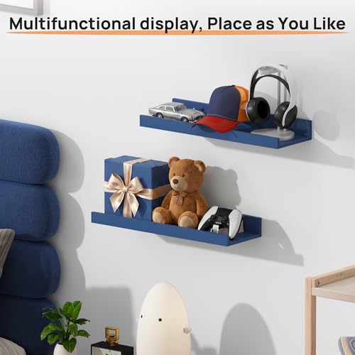 upsimples Floating Shelves for Wall, Wall Shelves for Decor Storage Set of 6, Wall Mounted Wood Shelf for Bedroom, Living Room, Bathroom, Kitchen, 15.7 inch Long Picture Ledge Shelf, Navy Blue - color: Navy Blue, size: 15.7in
