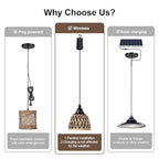 2 Pack Bamboo Chandelier/Dimmer, Waterproof Outdoor Pendant Light for Patio/Gazebo, Hand-Woven Boho Style, Battery Operated (No Wiring)