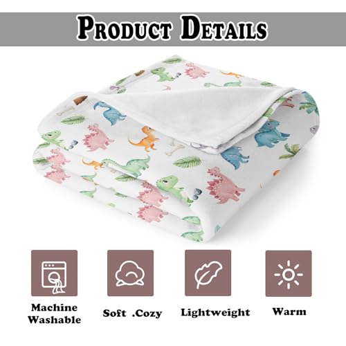 Colorful Dinosaur Throw Blanket for Couch, Dinosaur Nursery Decor, Tropical Palm Tree Volcano Botanical Throw Blanket for Kids Boys Toddler Nursery Bedroom Room Decoration, 50x60 Inches - color: Color_2