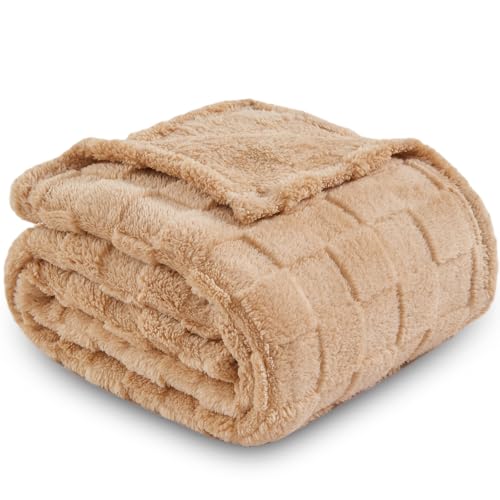 NEWCOSPLAY Super Soft Twin Blanket Brown Premium Silky Flannel Fleece 3D Checkered Lightweight Bed Blanket All Season Use (Brown Checkered, Twin(60"x80")) - color: Brown Checkered, size: Twin(60"x80")