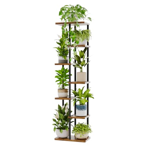 Bamworld Tall Plant Stand Indoor, 7 Tier Plant Shelf for Multiple Plants, Tiered Flower Pot Stands for Patio Garden Balcony Living Room Bedroom, Brown - color: Brown, size: 7 Tier