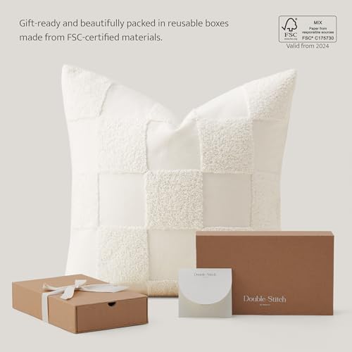 Double Stitch 100% Cotton Throw Pillow Covers - Checkered Tufted Boho Decorative Pillow Covers 18x18, Made in India, Square Cushion Case, Modern Home Decor for Couch, Sofa, Living Room, Cream - color: Cream, size: 18" x 18" (Pack of 1)