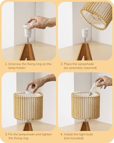 EDISHINE 14.17" Small Table Lamp, Wood Tripod Bedside Lamp, Natural Wood-Colored Hollow & White PVC Shade, E26 Base, Boho Nightstand Lamp for Bedroom, Living Room, Office, Study - style: Minimalist