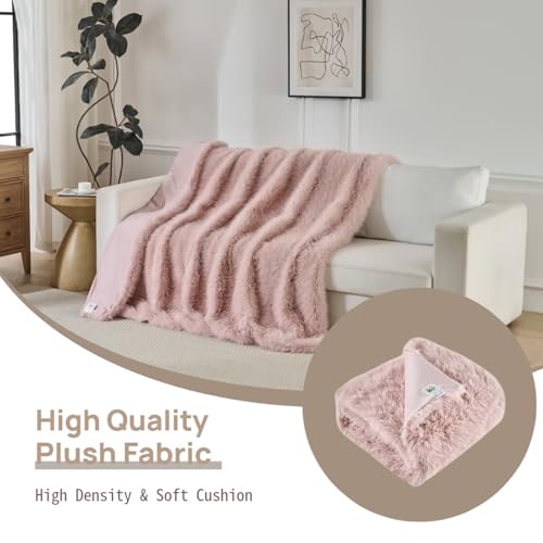 Luxury Fluffy Faux Fur Throw Blanket,Thick Fluffy Silky Fuzzy Cozy Blanket,Plush Blankets for Couch, Sofa, Chair, Bed-Pink,50x60 Inches - color: Pink, size: Throw (50" x 60")