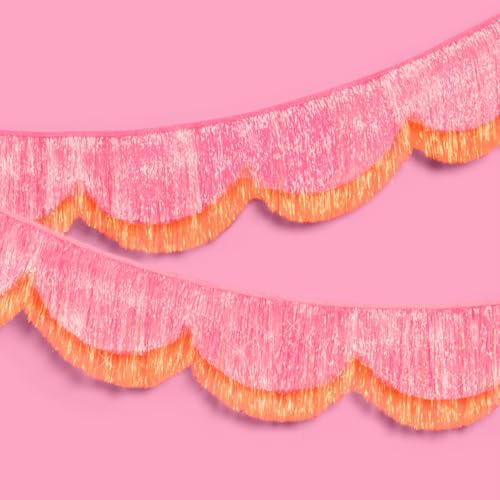 xo, Fetti Pink and Orange Scallop Fringe Banner | Bachelorette Party, Birthday, Summer Decor, Iridescent, Fiesta, Girly, Photo Prop, Backdrop