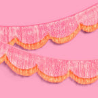 xo, Fetti Pink and Orange Scallop Fringe Banner | Bachelorette Party, Birthday, Summer Decor, Iridescent, Fiesta, Girly, Photo Prop, Backdrop