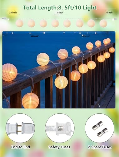 White Lantern String Lights Plug in, 8.5Ft Hanging Indoor Decorative String Lights with 10 Cute White Nylon Lanterns Lights Connectable for Indoor Outdoor Bedroom Ramadan Backyard Patio Bistro Decor - color: White Lantern