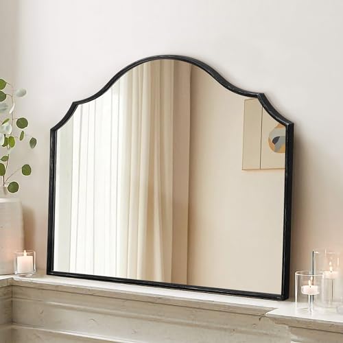 Besdomus Scalloped Arched Mirror for Vanity: 32"x24" Black Modern Minimalist Wooden Wall Mirror - Decorative Dresser Wall for Mantel/Bedroom/Entryway/Hallway - Ideal for 30-60 Age Fashion Women - color: Black, size: 24"L x 32"W