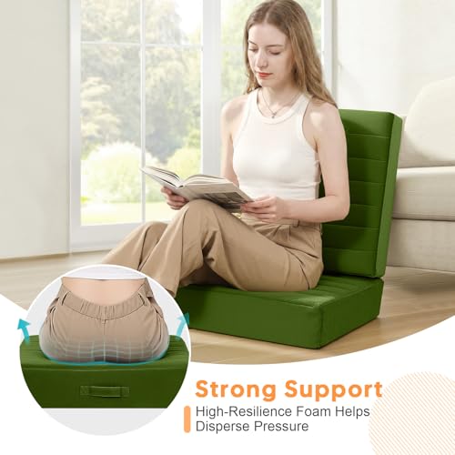 MeMoreCool Square Floor Pillows for Adults Kids, 2 Sets Large Meditation Cushion with 5" Thick Foam and Washable Tufted Cover, 24 Inch Green Seat Floor Cushions for Sitting and Yoga - color: Forest Green, size: 24 Inch