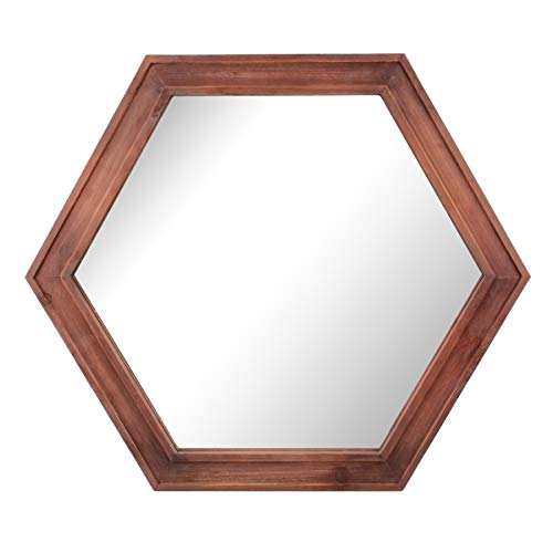 Stonebriar Decorative 24" Hexagon Wall Mirror with Redwood Frame and Attached Hanging Bracket, Decorative Country Rustic Decor for The Living Room, Bedroom, Bathroom, Hallway, and Entryway - color: Redwood