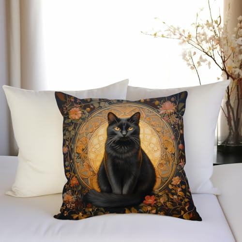 YOU FOUND ME William Morris Abstract Vintage Black Cat Design Throw Pillow Cover Home Decor, Art Decor Pillowcase Cushion Cover for Bed Sofa Living Room, Indoor and Outdoor 18x18inch (Black Cat) - color: Black Cat