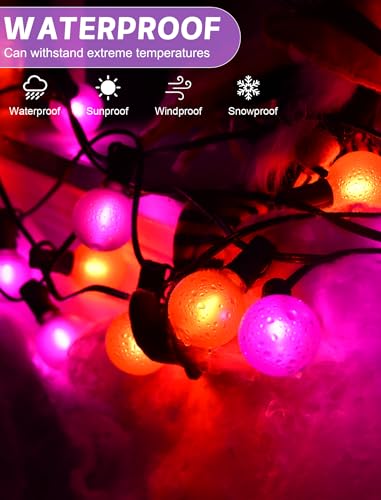 50ft Halloween Outdoor String Lights, G40 LED Halloween Globe Lights with 27 Frosted Orange and Purple Bulbs(2 Spare) for Outdoor Indoor Patio Yard Roofline Decorations, E12 Socket, Black Wire - color: Frosted Orange Purple, size: 50FT
