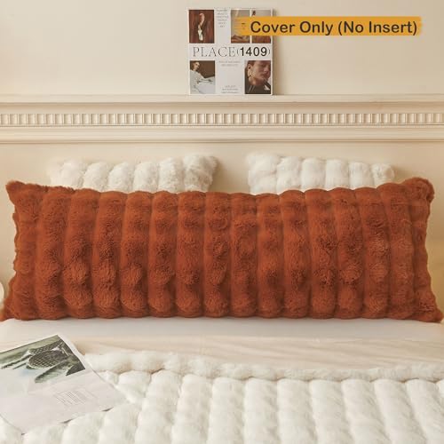 LIFEREVO Fluffy Faux Rabbit Fur Body Pillow Cover, Cozy Bubble Shaggy Plush Bed Body Pillowcase with Zipper Closure, Long 20"x54" Fuzzy Furry Pillow Case for Bedroom Home Decoration, Burnt Orange - color: Burnt Orange