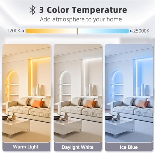Tenmiro White LED Strip Lights 30ft (1200 LEDs) Super Bright 25000K Daylight White, 3Color Temperature Dimmable with Smart App & Remote Control for Bedroom Kitchen Commercial Home Lighting Decor - size: 30FT