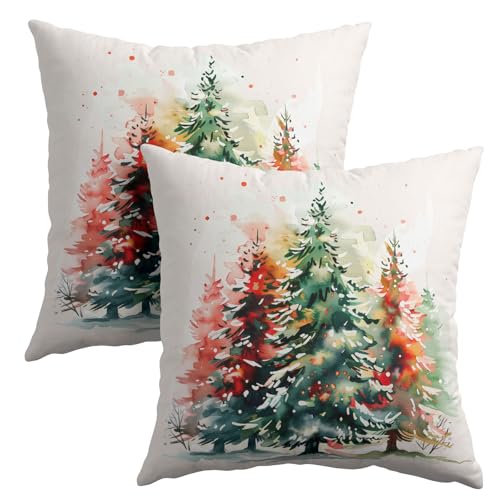 Christmas Theme Pillow Covers 16x16 Inches Colorful Pine Tree Throw Pillow Case Set of 2 Christmas Decorative Pillow Cover Cotton Linen Cushion Cover for Home Couch Sofa Livingroom - color: Colorful Pine Tree, size: 16" x 16" (Pack of 2)