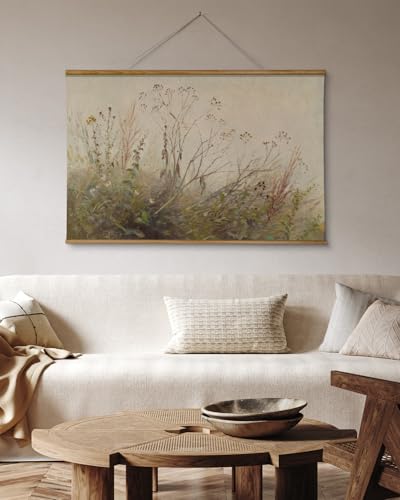 ARPEOTCY Extra Large Vintage Framed Wall Art, 36x54 Inch Farmhouse Retro Wildflower Field Botanical Landscape Hanging Wall Art, Rustic Canvas Home Decor Aesthetic for Living Room Bedroom Office - color: Along the Riverbank