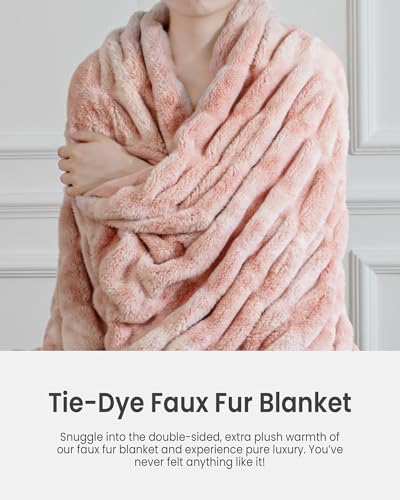 Faux Rabbit Fur Throw Blanket, Ultra Soft Plush Cozy Blanket for Couch Bed, Thick Fluffy Ruched Tie-Dye Decorative Blanket, Giftable,60"x80",Tie-Dye Pink - color: Tie-dye Pink, size: Twin(60"x80")